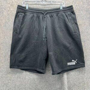 Puma Shorts Mens XL Black White Elastic Waist Spell Out Logo Extra Large Fleece